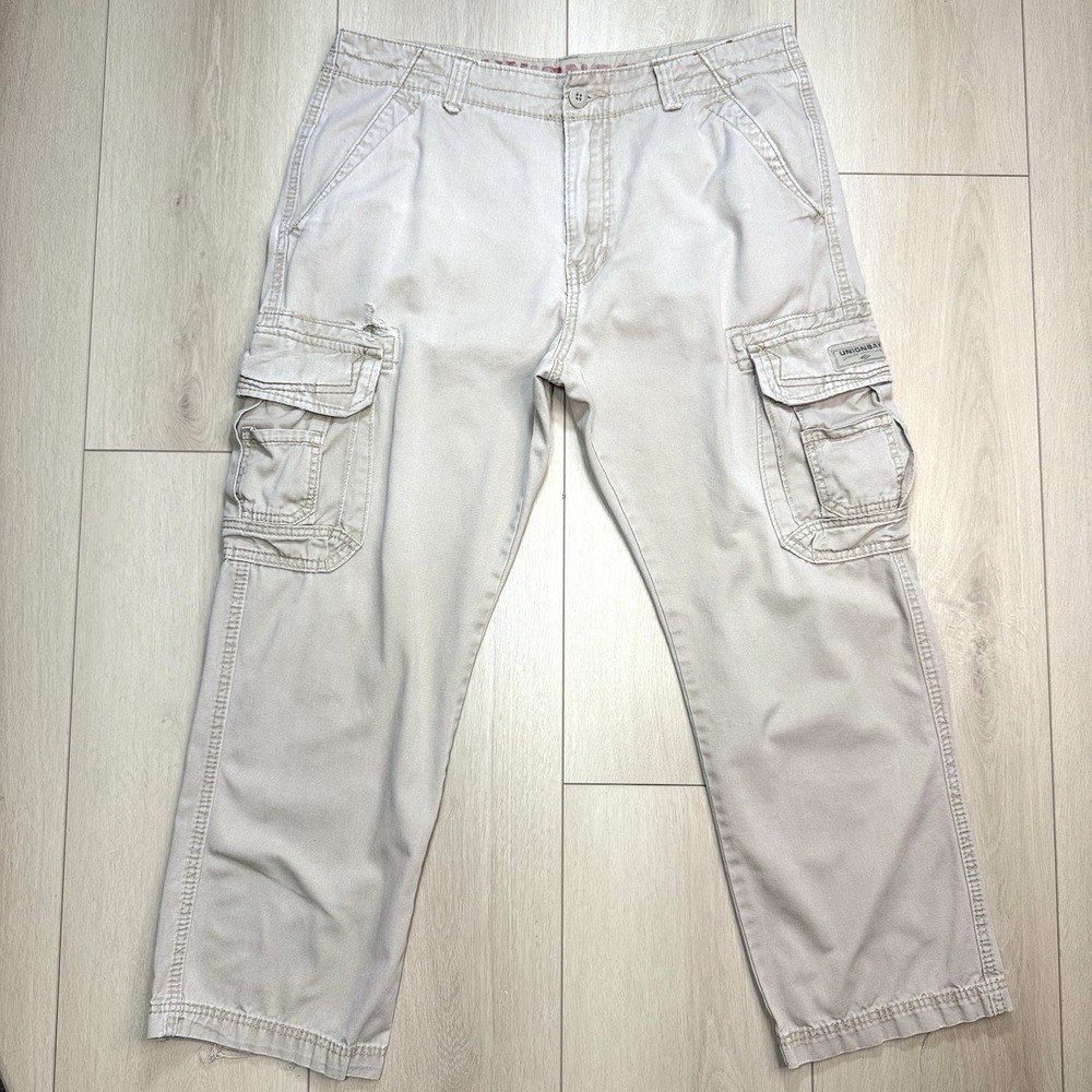 VTG Unionbay Cargo Pants Khaki 36x27 Cotton Y2K Workwear Utility Mens Casual Fit